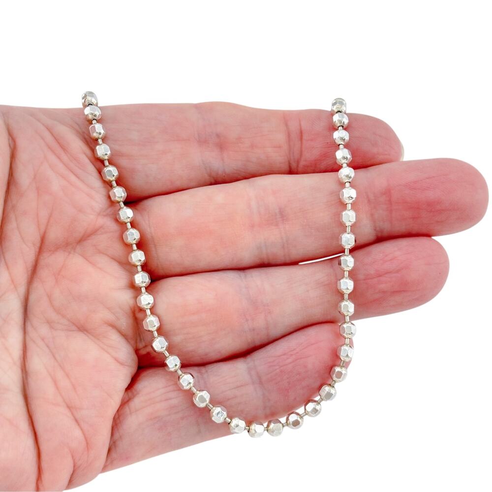 Vintage Milor Italian Sterling Silver 925 Faceted Ball Chain Necklace 30"